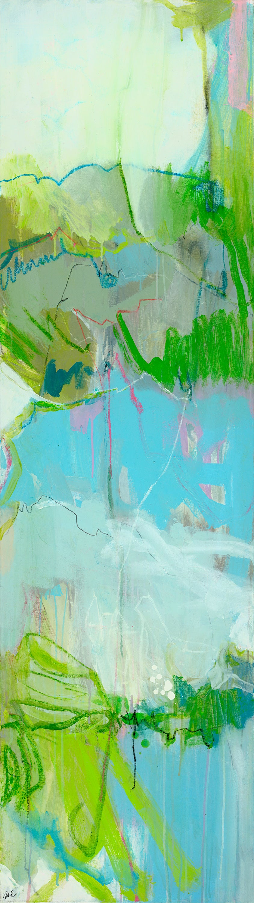 Hem + Haw Trio | 64x18 ea 64x54 total | Abstract Painting on SC | Mary Elizabeth | 2022 - Mary Elizabeth Meditative Abstract Art