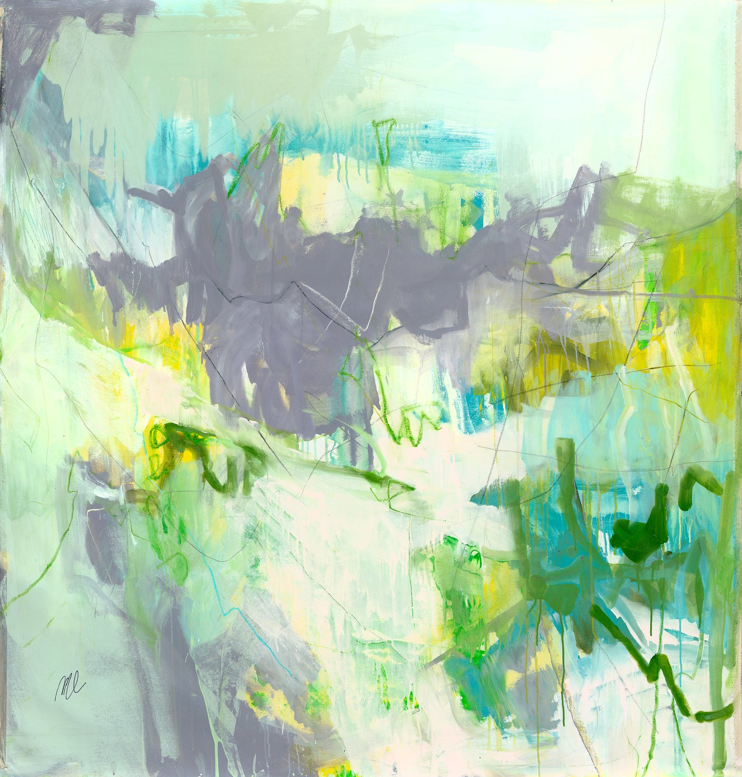 Lavender + Seagrass 3 | 60x60 (152x152 cm) | XL Abstract Painting on RC | by Mary Elizabeth | 2022 - Mary Elizabeth Meditative Abstract Art
